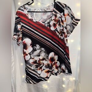 Floral Striped Women's Top - Red and Black